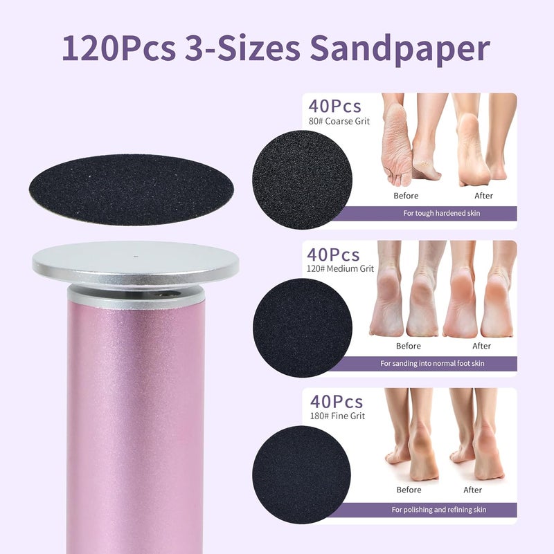 FancyJun Electric Foot Callus Remover with 120pcs Sandpaper Discs(3 Sizes), Professional 800RPM Aluminum 4.8 Inches Callus Remover for Feet, Stepless Speed Control for Dead Skin (Purple) - Image 2